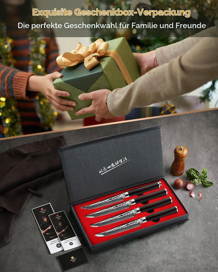 XINZUO 4-Teilig Steakmesser Set, 12.4cm Steakbesteck für 4 Personen, profi Damaststahl Steakmesser s