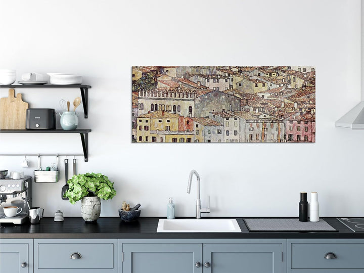 Glasbild Panorama | Wandbild aus Echtglas | Gustav Klimt - Malcesine am Gardasee | 120x50 cm | inkl.