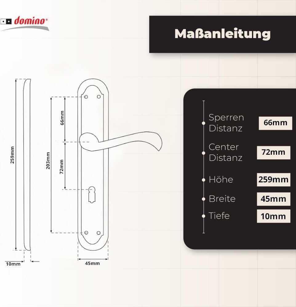 domino Türgriff 72 Drückergarnitur BB-Buntbart Set Langschildgarnitur Türklinke für Zimmertür, Kelle