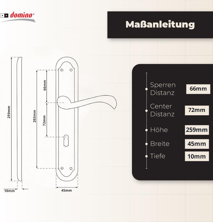domino Türgriff 72 Drückergarnitur BB-Buntbart Set Langschildgarnitur Türklinke für Zimmertür, Kelle