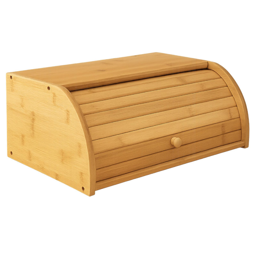 Brotkasten 40,5 cm aus Bambus, Rollbrotkasten mit Klappdeckel, Brotdose für Küche und Arbeitsplatte,