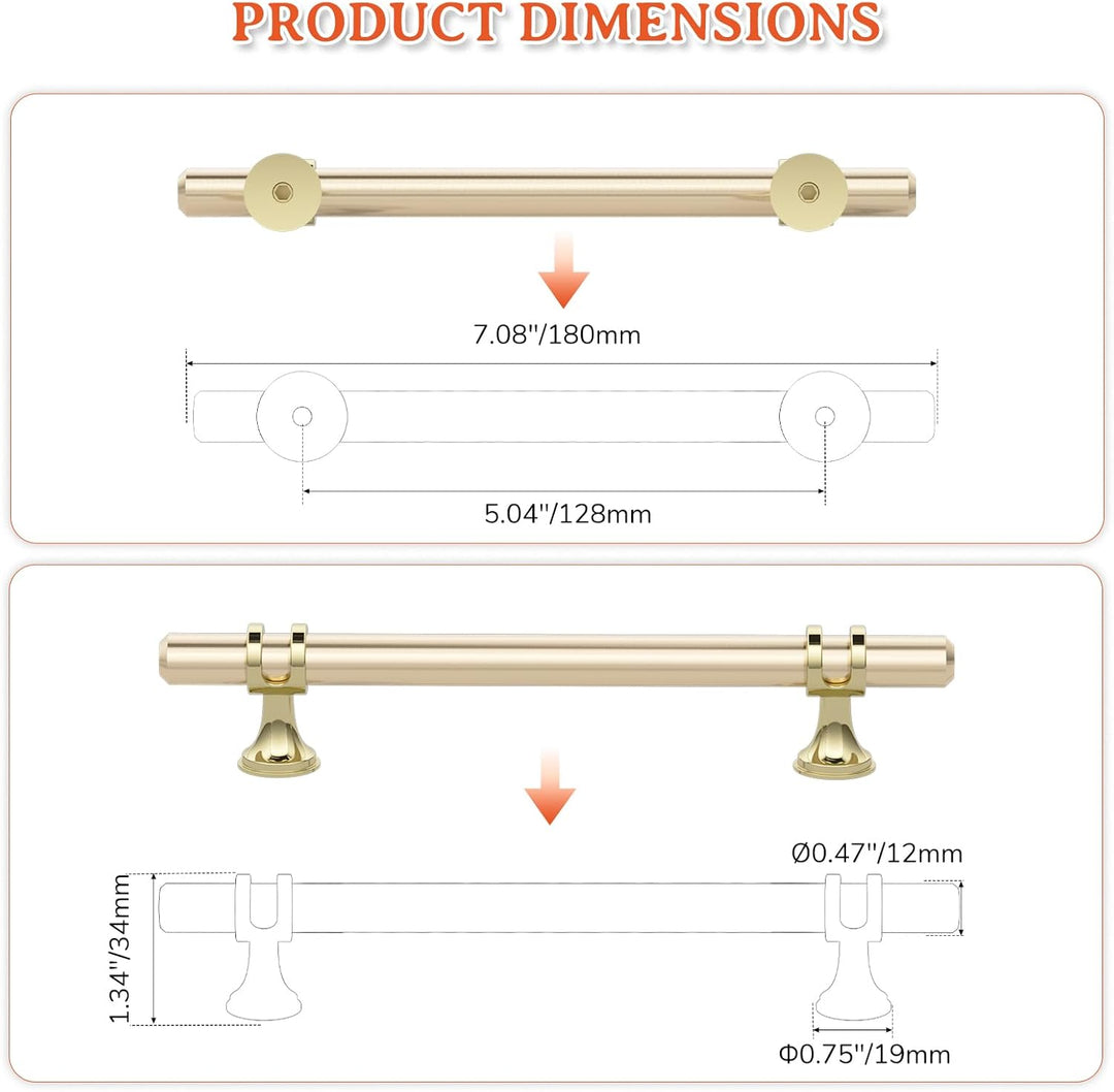 FURNIWARE 10 Stück Möbelgriff, 128mm Bohrlochabstand Möbelgriffe Schrankgriffe Küche Kabinett Griff