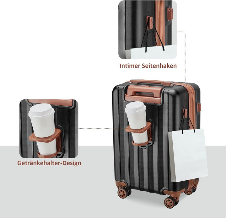 Joyway Koffer Gross Kofferset, Hartschalen Reisekoffer mit Getränkehalter, 4 Rollen TSA-Schloss Der