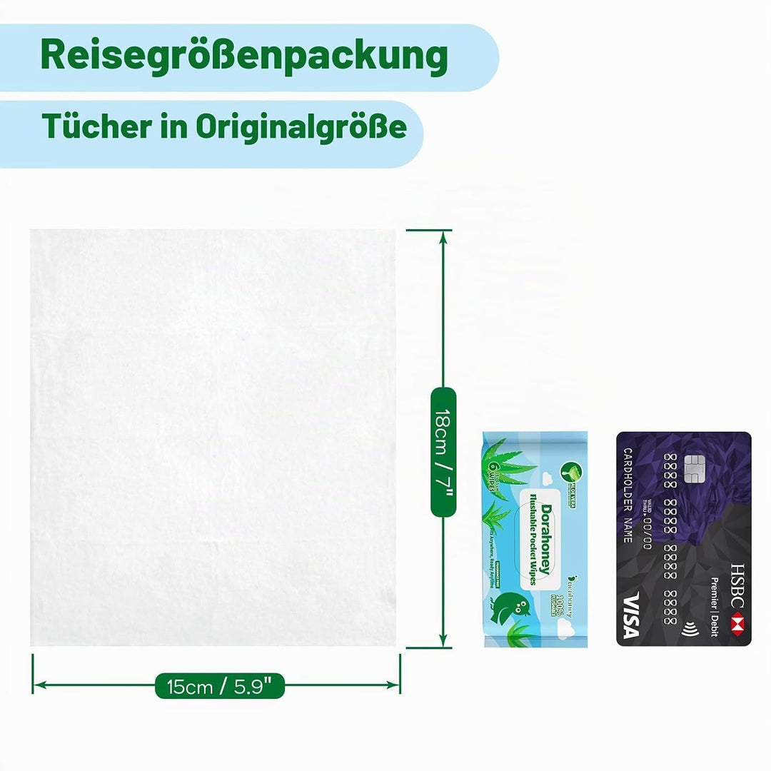 Mini Feuchttücher Reisegrösse, Feuchtes Toilettenpapier spülbar mit Aloe Vera, unparfümiert, 99% Was