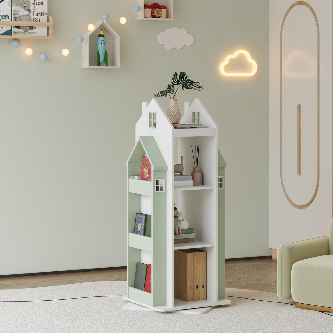 [en.casa] Drehbares Bücherregal für Kinder Vipsali Spielzeugregal in Hausoptik Drehregal mit Aufbewa