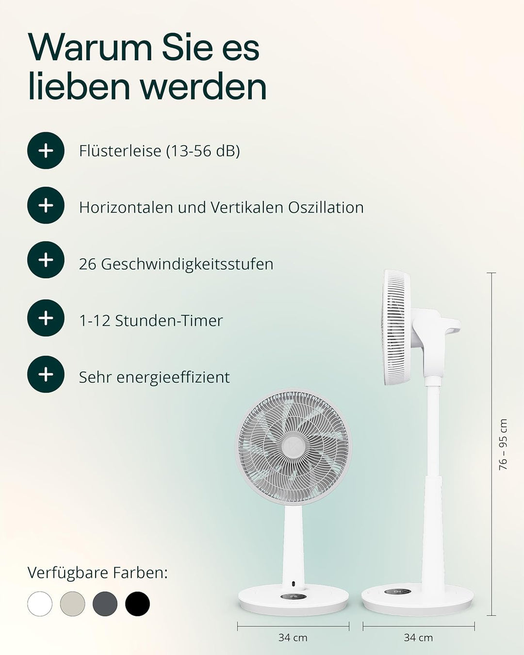 Duux Whisper 3 Standventilator – Energiesparender Ventilator mit 26 Geschwindigkeiten, Timer & Nacht
