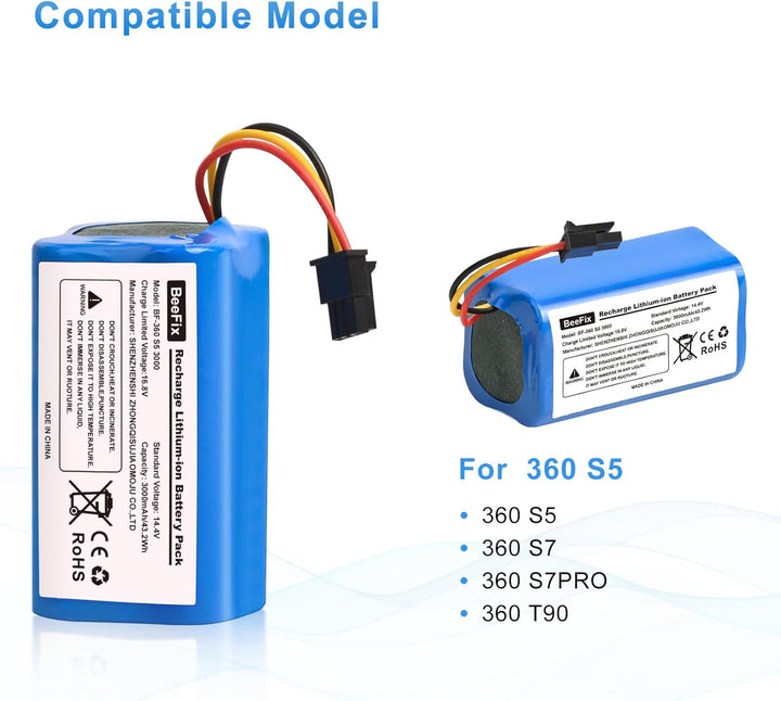 3000mAh Ersatzakku für 360 S5 S7 S7 Pro T90 Wiederaufladbarer 14.4V Li-ion Akku Batterie Staubsauger