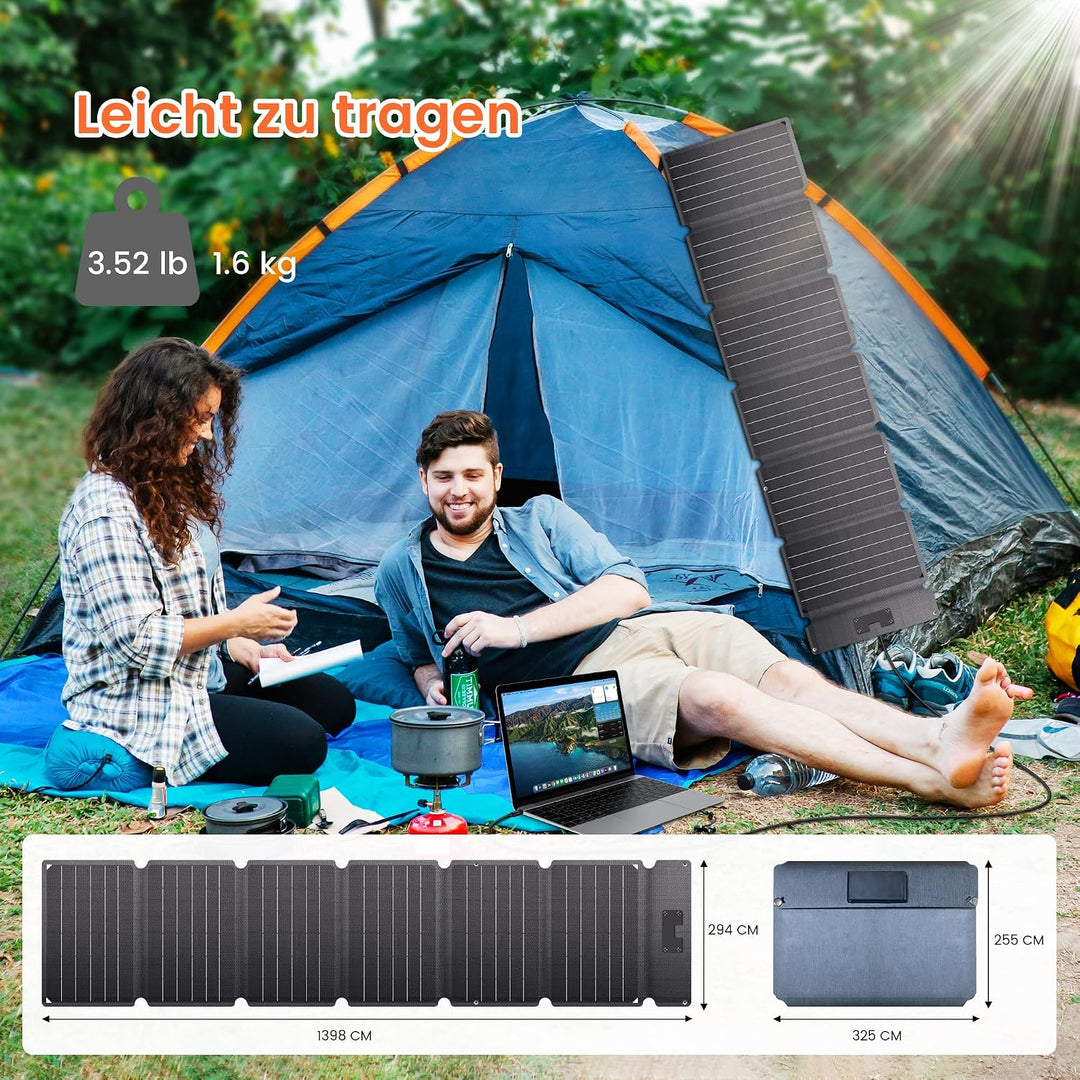 54W Solarpanel Faltbar, Tragbares Solarladegerät Schnelles Aufladen mit 20.5V (DC+USB C) und 12V USB