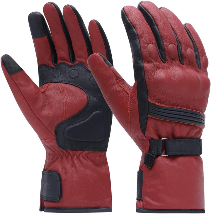 Harssidanzar Herren Winter Motorradhandschuhe,echtes Leder Vollfinger Touchscreen Thermisch gefütter