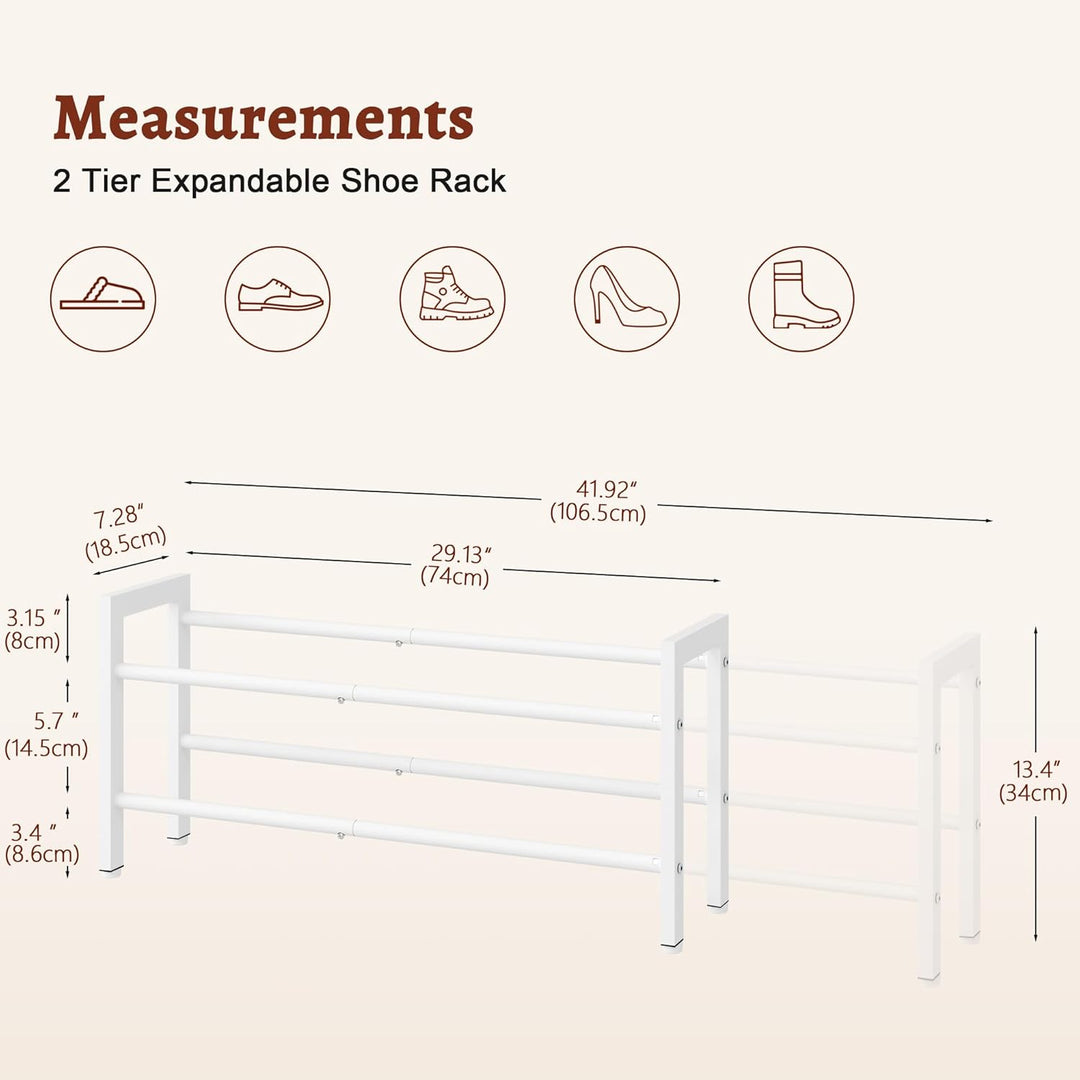 FAVOOSTY 2 Ebenen Schuhregal Metall Ausziehbares Weiss, Verstellbar Platzsparend, Shoes Rack, Robust