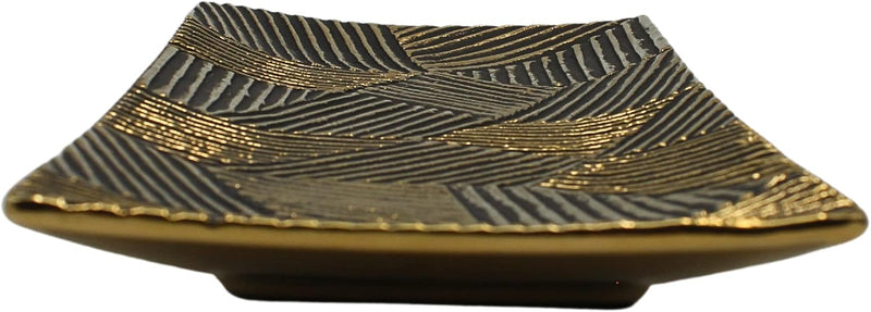 Hochwertige edle Designer Keramik Schale/Dekoschale in schwarz-gold, rechteckig, mit Rillen-Muster,