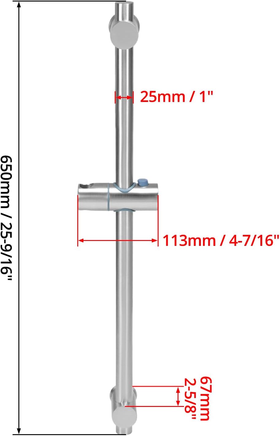 QWORK® 66cm Duschstange mit Flexibler Duschkopfhalterung - Edelstahl SUS 304 - Gebürstetes Finish -