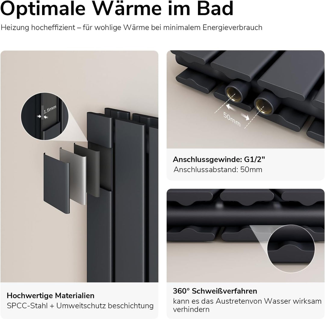 EMKE Design-Heizkörper 630x620mm Heizkörper Horizontal Anthrazit Paneelheizkörper Seitenanschluss Do
