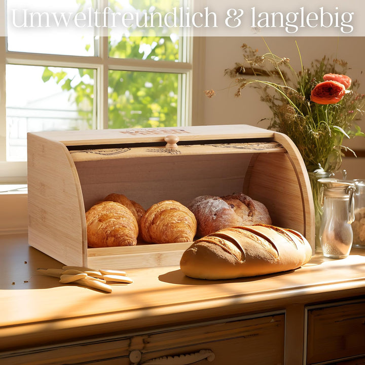 ecosa Brotbox aus nachhaltigem Bambus mit Rolldeckel Brotkasten Brotaufbewahrung Brotkorb Aufbewahru