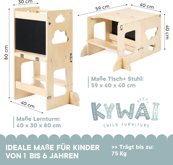 Lernturm ab 1 Jahr klappbar – Lernturm klappbar 3 in 1 Premium: wandelbar zum Schreibtisch mit Tafel