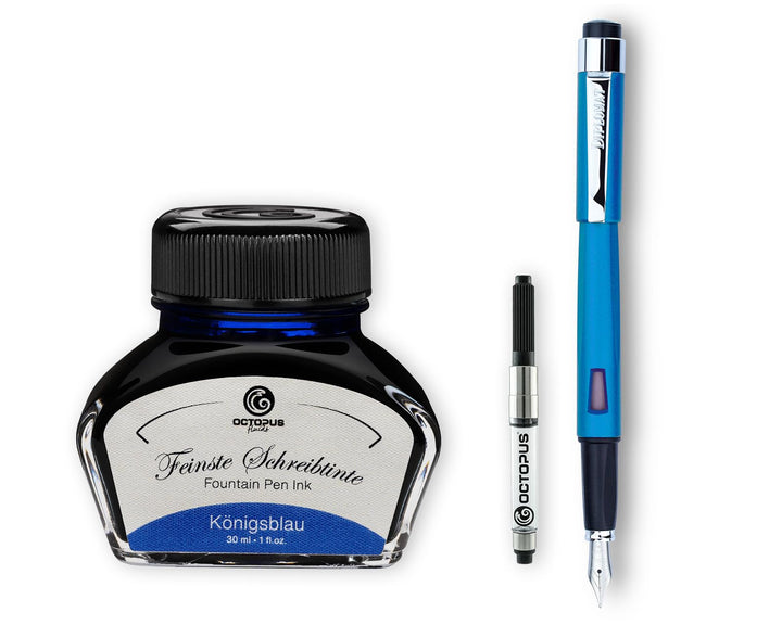 Diplomat Magnum Ägäis Blau Füllhalter-Set, Füllfederhalter im Set mit Schreibtinte und Konverter, Sc