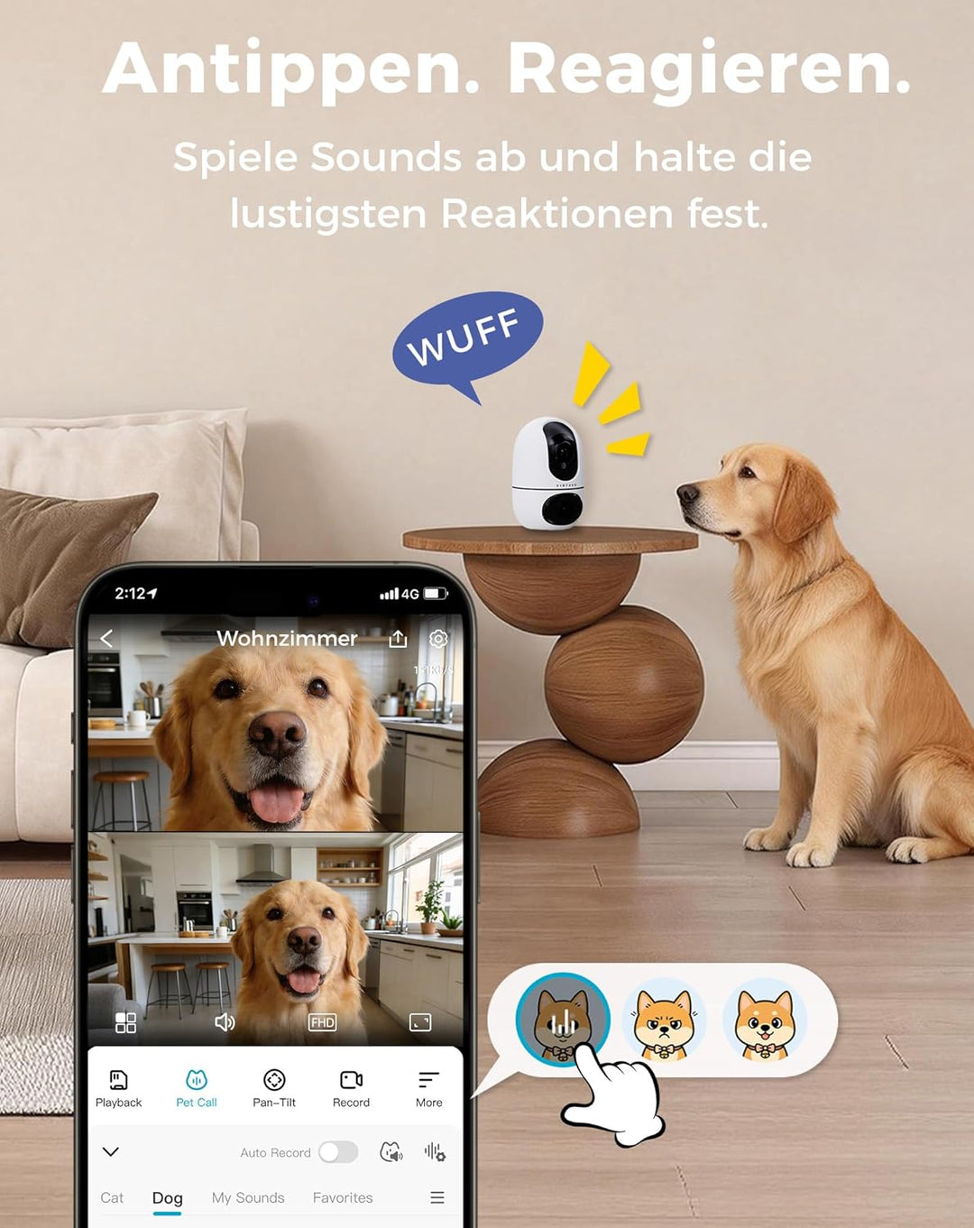 VIRTAVO WLAN Dual Kamera Überwachung Innen, 2 Ansichten Gleichzeitig, Ohne ABO, Smart Tracking, Rund