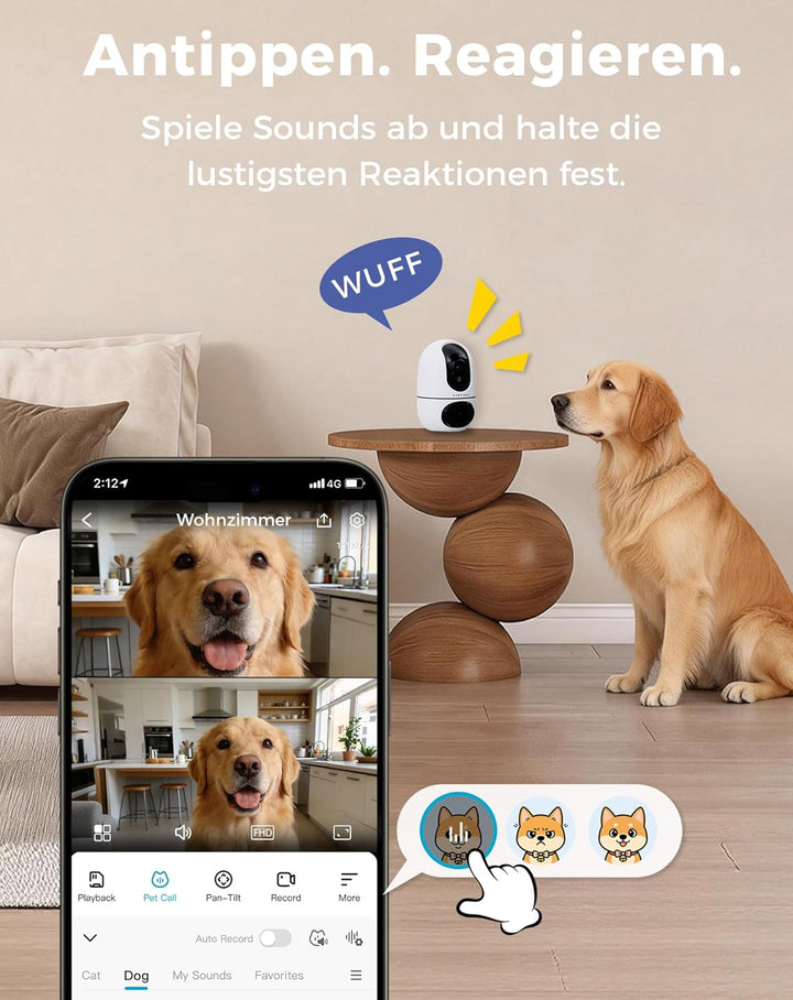 VIRTAVO WLAN Dual Kamera Überwachung Innen, 2 Ansichten Gleichzeitig, Ohne ABO, Smart Tracking, Rund