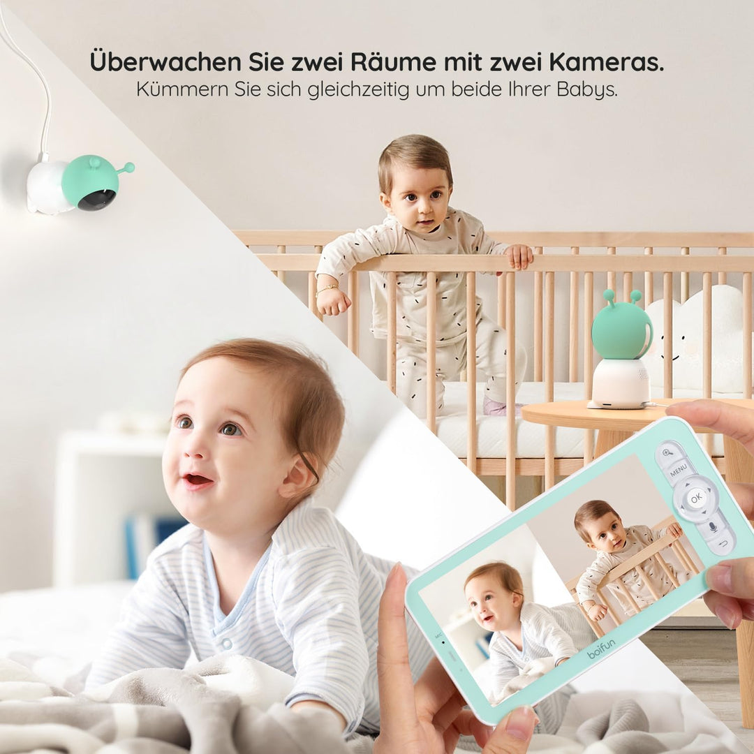 BOIFUN Babyphone mit 2 Kamera App, 2K HD Bild, PTZ 355°/60°, 4×Zoom, Automatische Verfolgung, Weinen