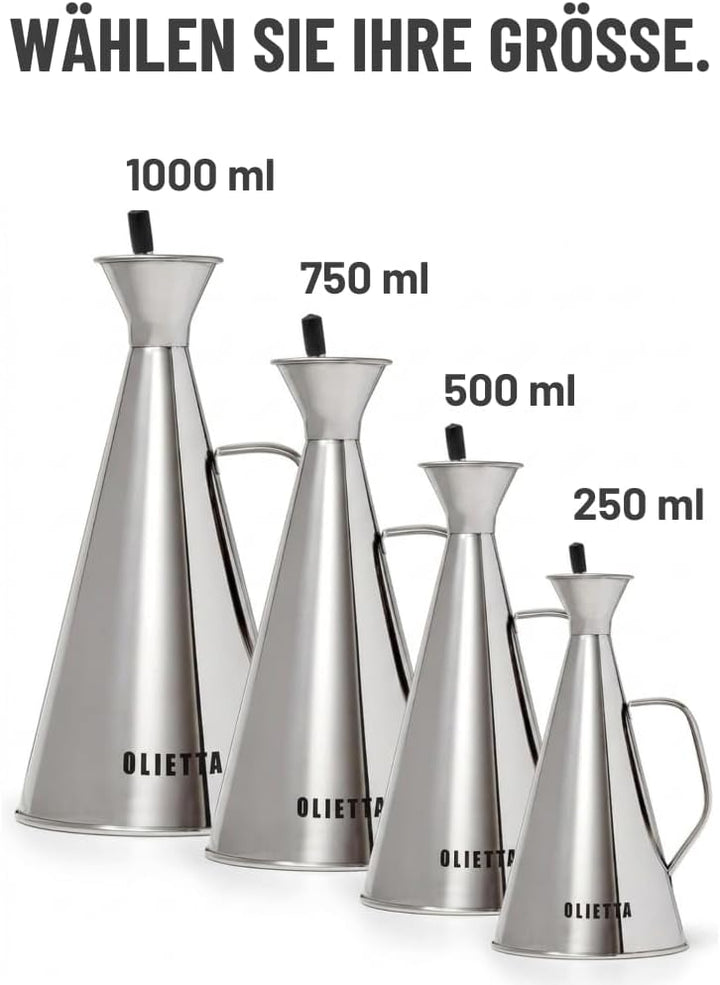 Olietta Ölflasche Tropf- und auslaufsichere aus Edelstahl 1000 ml Olivenöl flasche mit Ausgiesser zu