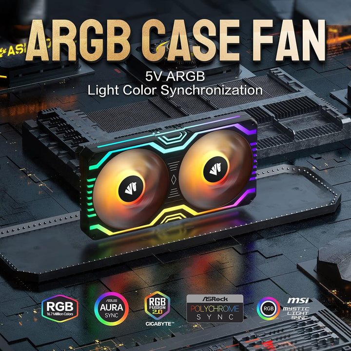 AsiaHorse 2 in 1 PC Gehäuselüfter, 2 * 120mm ARGB PC Lüfter mit 48 Adressierbare LEDs, CPU Gehäuse L