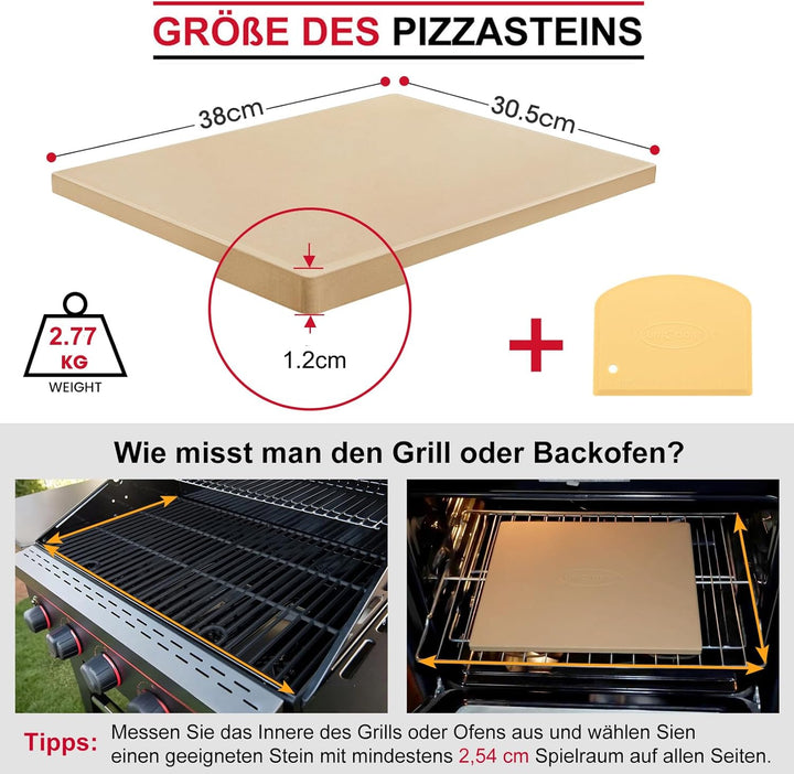 Unicook Rechteckiger Pizzastein 38 x 30.5 cm - Pizza Backstein für Backofen und Grill, Backofenstein