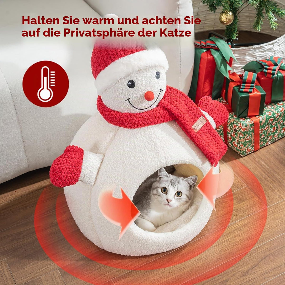 CATISM Weihnachten Katzenhöhle - 42 x 42 x 55 cm Katzenbett für Indoor-Katzen, Niedliche Schneemann
