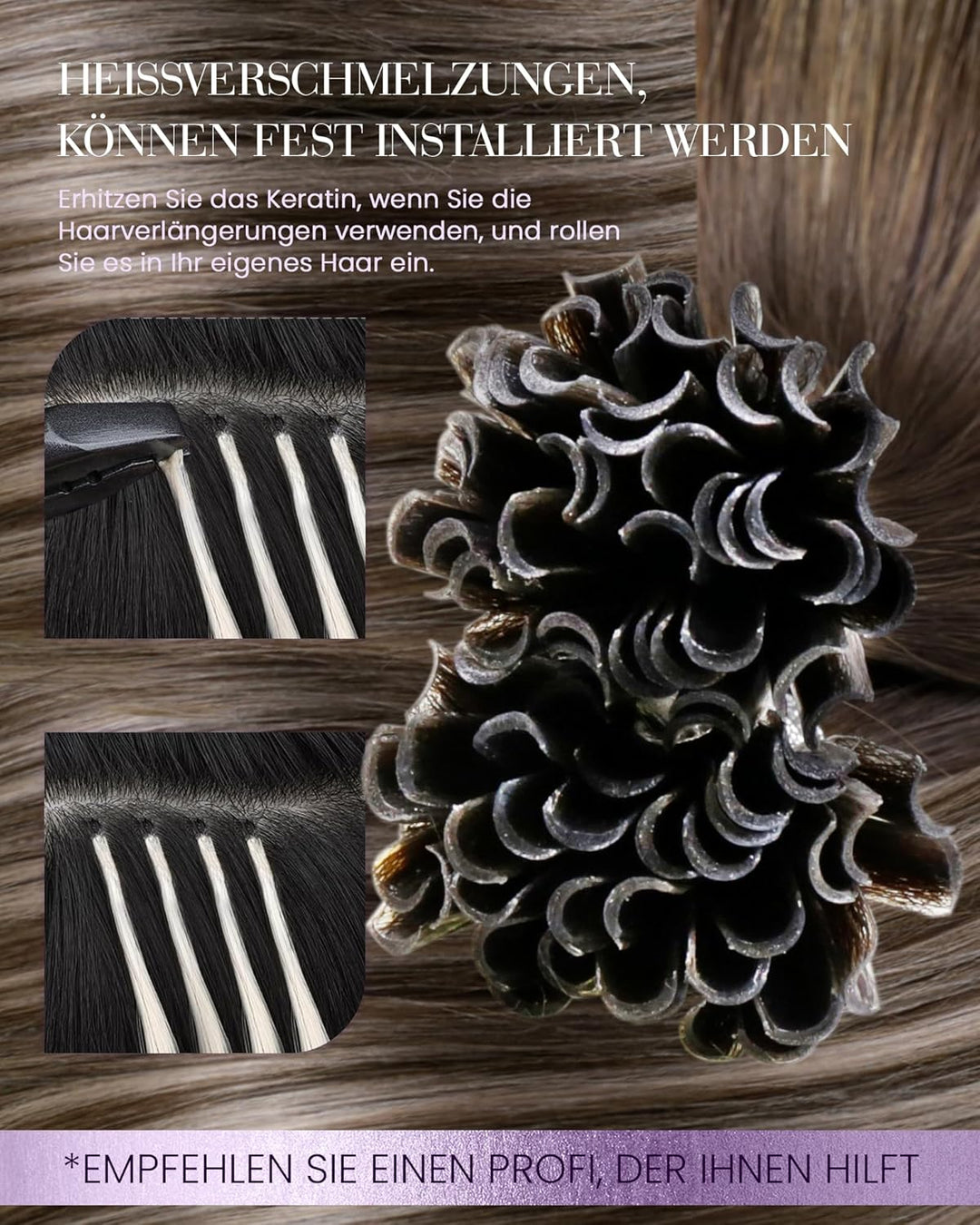 LaaVoo Bondings Extensions Echthaar Braun Balayage Bonding Haar Extensions Remy Echthaar Keratin Omb