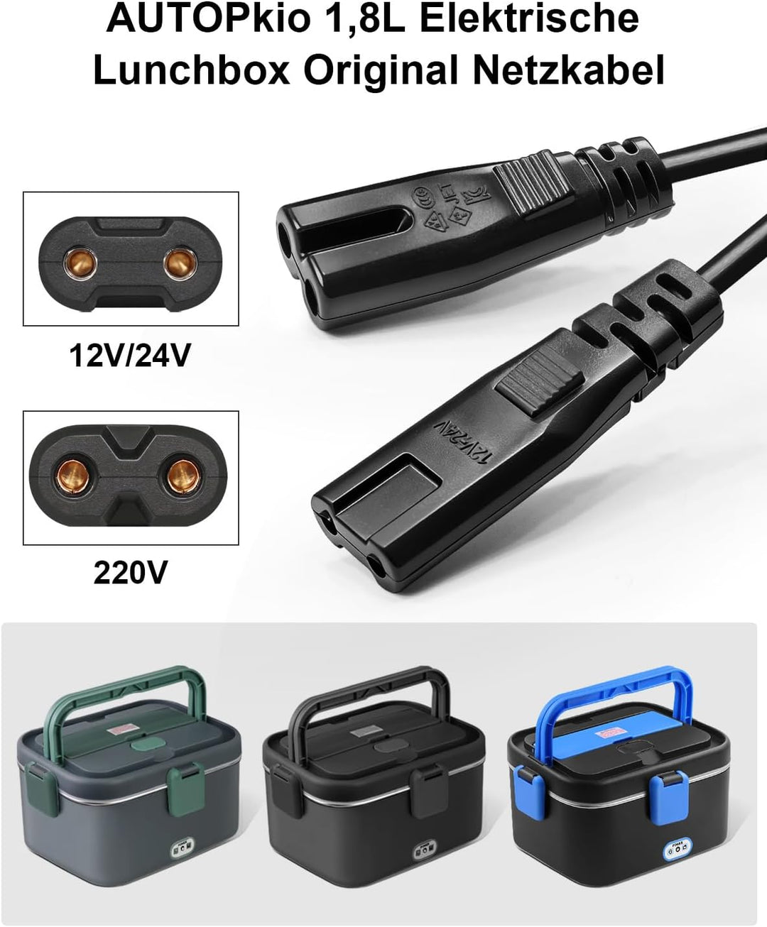 AUTOPkio 12V/24V 220V Netzkabel für Elektrische Lunchbox, Zigarettenanzünder Adapter für Auto LKW un