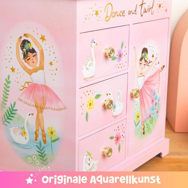 Giggle &amp; Honey Ballett Geschenke für Mädchen 4 5 6 7 8 9 Jahre mit 3 Schubladen – Music Box &amp; Baller