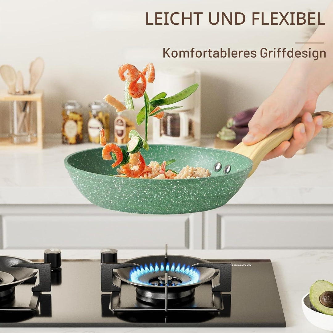 Innerwell Antihaft Pfannenset mit Deckel 3-teilig, 20/24/28 cm, Grün | Pfannen Induktion mit Keramik