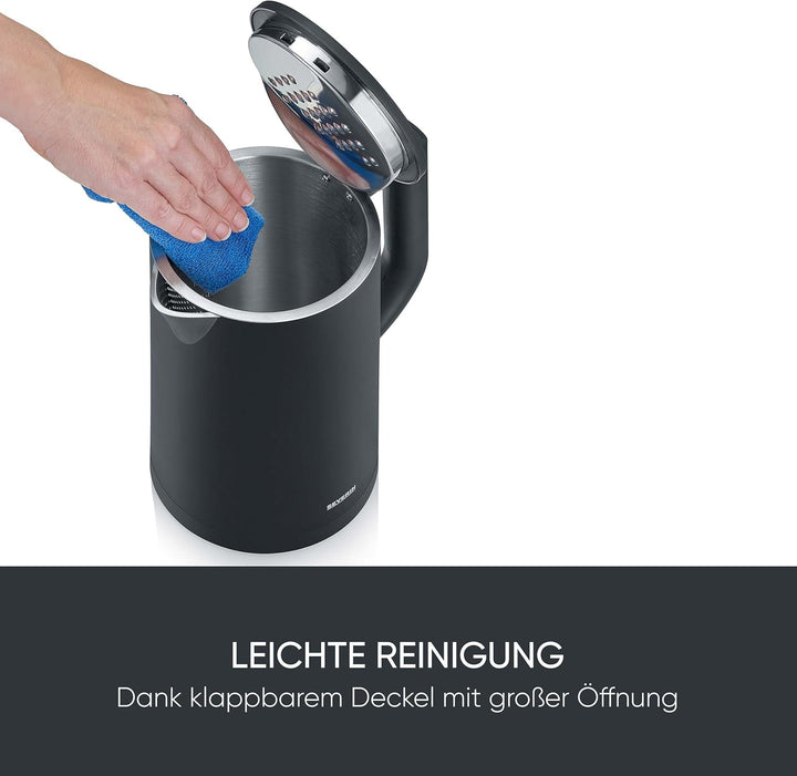 SEVERIN Cool-Touch Wasserkocher, doppelwandiger Wasserkocher, farbige LED-Temperatur-Rückmeldung im
