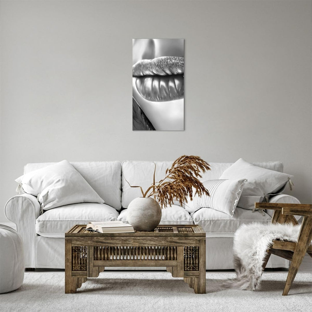 Bilder auf Leinwand Lippen Gesicht weiblich Lippenstift Leinwandbild mit Rahmen 45x80cm Wandbilder D