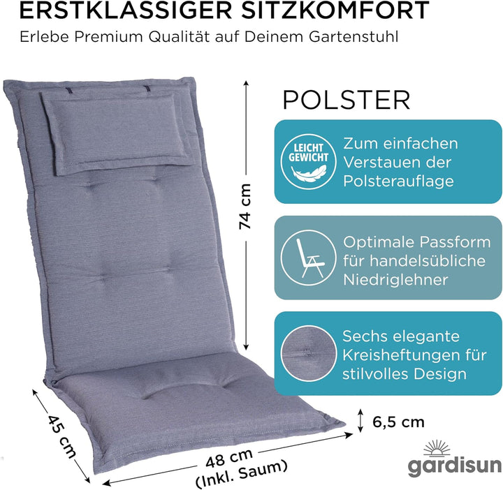 gardisun Gartenstuhlauflagen Hochlehner mit Kopfteil I Extra Dicke Sitzauflagen I Made in Europe I P