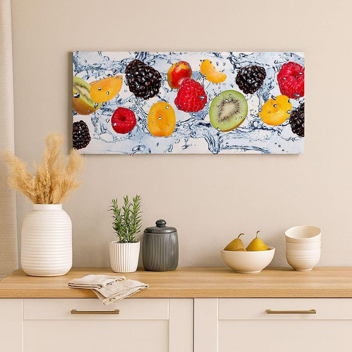Wandbilder Dekoration Wohnzimmer Wasser Früchte frisch Essen Panorama Bilder auf Leinwand 120x50cm L