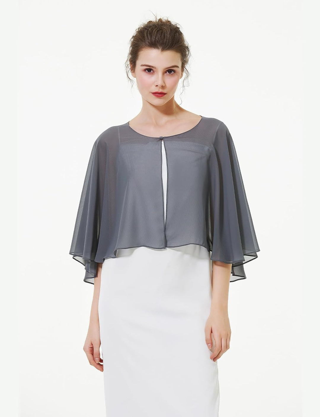 BEAUTELICATE Chiffon Stola Damen Festlich Chiffon Schal Cape Schultertuch mit Satinbesatz Ärmellos B