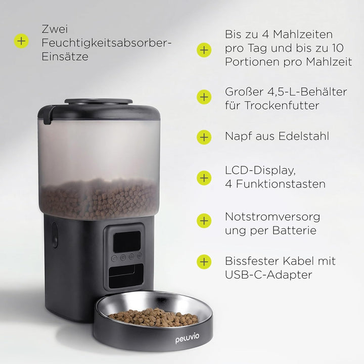 Crispy Futterautomat für Hunde, Automatischer Futterspender Hund mit Timer, bis zu 4 Mahlzeiten, Not
