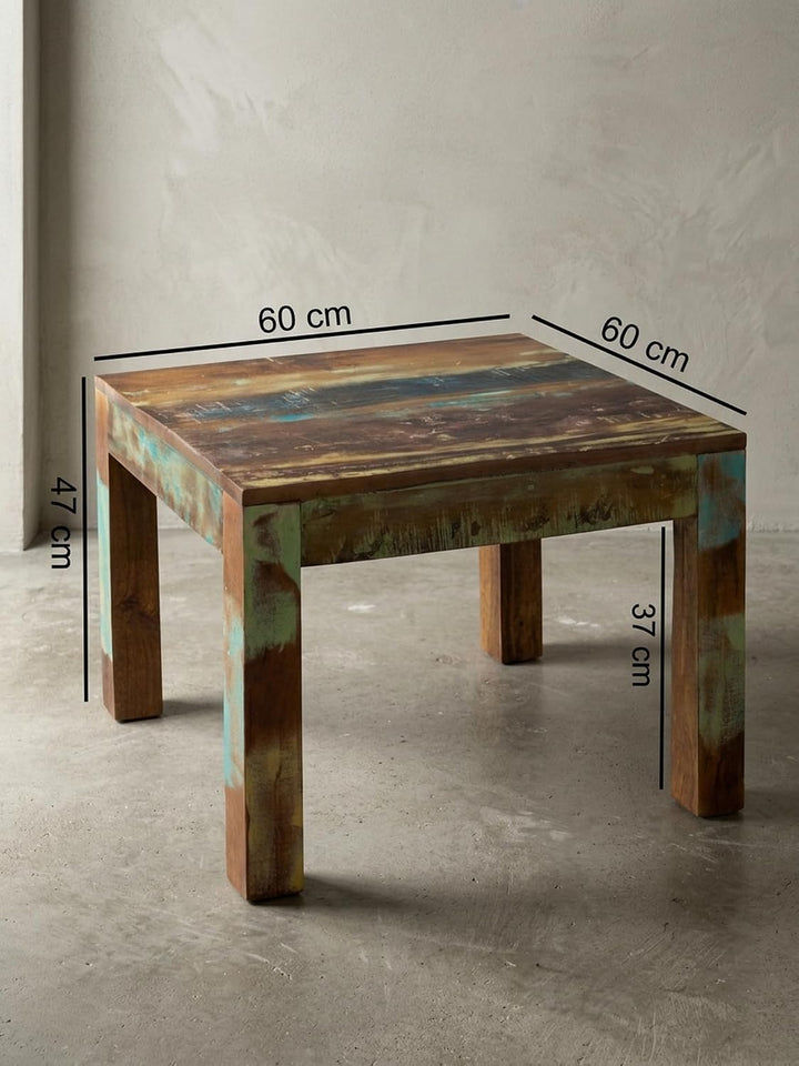 KADIMA DESIGN Rustikaler Couchtisch: Recyceltes Mango-Holz, Shabby-Chic-Design, robust, Klarlack-Bes