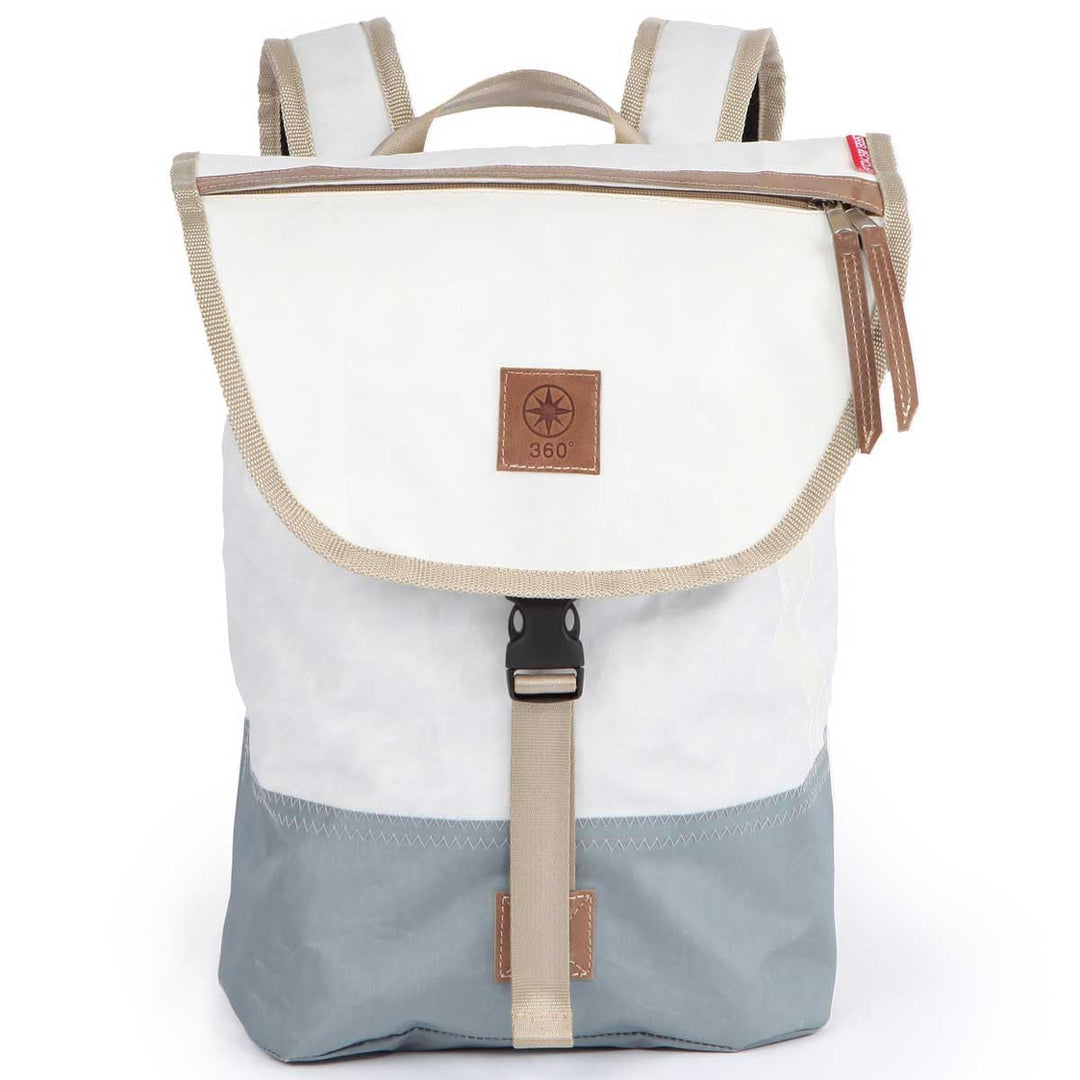 360° Landgang Mini Rucksack weiss, Balken grau, Gurt beige, Weiss, Balken Grau