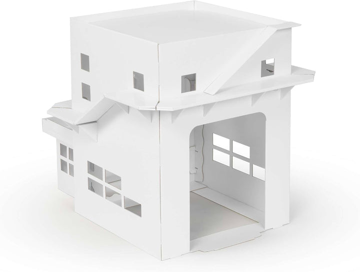 3 in 1 Spielhaus 65 x 50 x 50 cm Hubschrauberlandeplatz grosse Garage umlaufende Fahrbahn aus Pappe