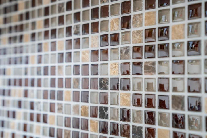 Mosaik Quadrat Crystal/Stein mix braun Glas Naturstein Fliesenspiegel, Mosaikstein Format: 15x15x8 m