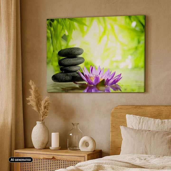 Bilder auf Leinwand 100x70cm Leinwandbild Spa bambus blume wasser Gross Wanddeko Bild Schlafzimmer K