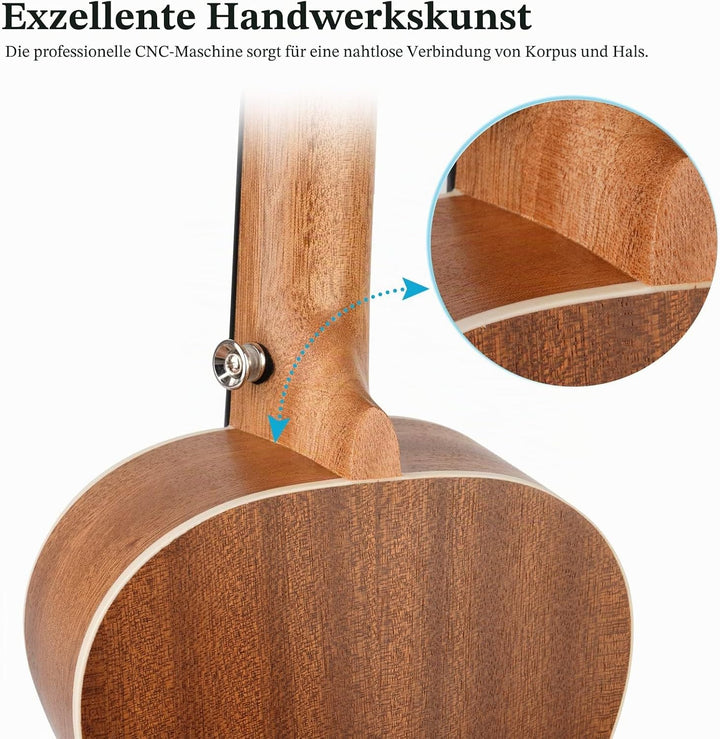 Hricane Sapele Sopran Ukulele Set für Kinder und Erwachsene 21 Zoll Ukulele Starter Kit mit Tasche,