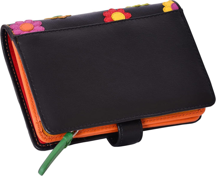 VISCONTI 100% Pur Leder Portemonnaie Damen RFID Schutz Geldbeutel Geldbörse Bifold Mehrfarbig Portmo