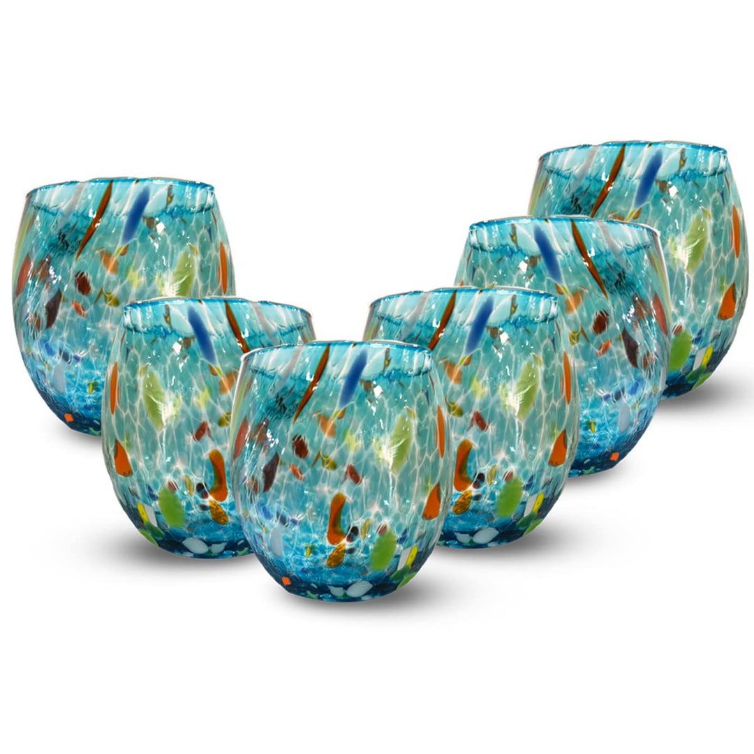 Gocce di Murano Set mit 6 Weingläsern Regenbogen aus mundgeblasenem Muranoglas 200 ml Handarbeit bun