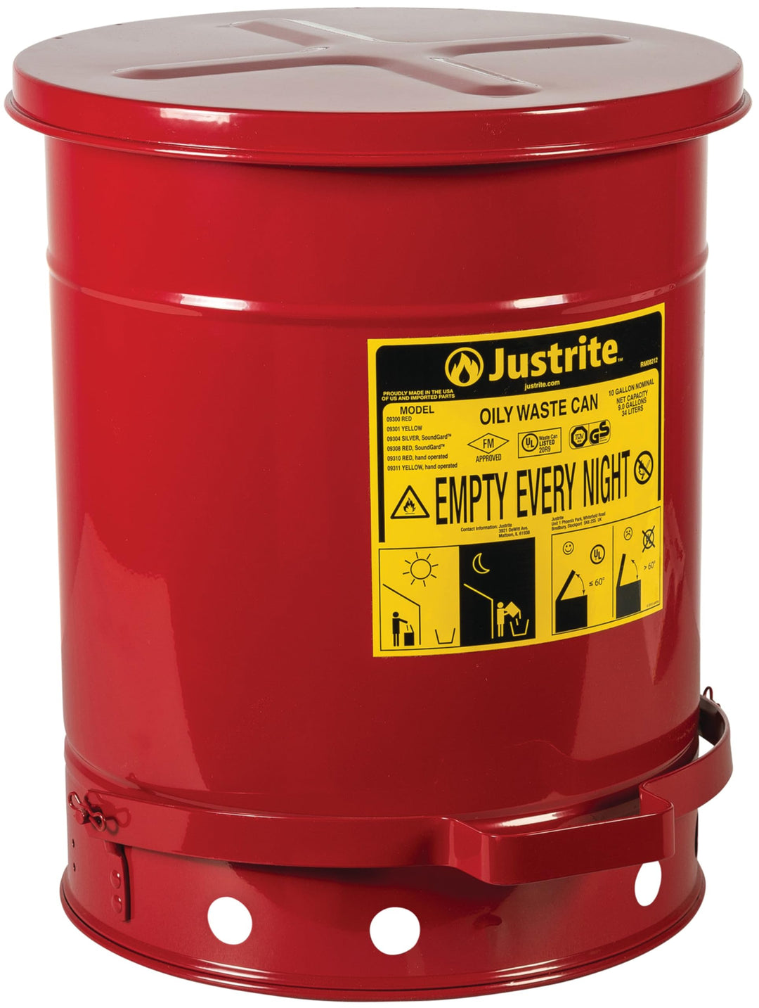 Stahlölbehälter mit fussbetätigtem Deckel, 38 L, Rot