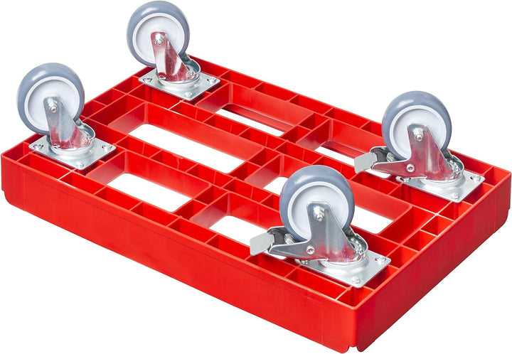4 Stück Transportroller für Kisten 60 x 40 cm mit 2 Bremsen in rot