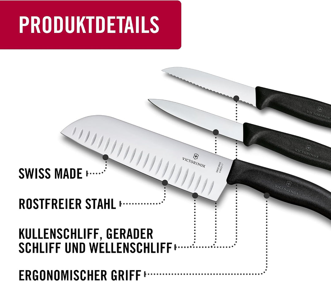 Victorinox Swiss Classic Küchenmesser Set, Kochmesser, 7-teilig, inkl. Santokumesser, Brotmesser, Ge