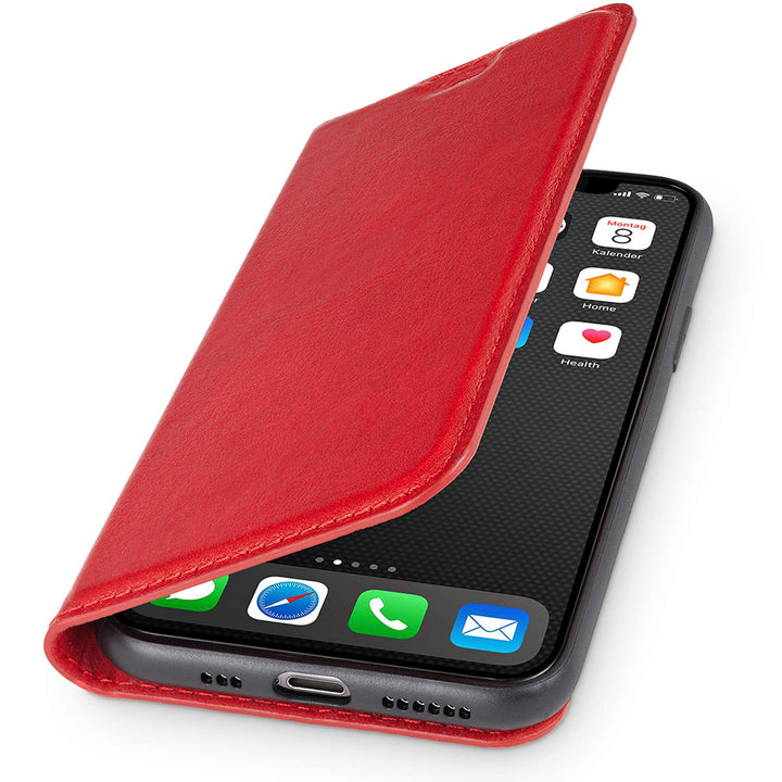 WIIUKA Echt Ledertasche Travel Nature Hülle für Apple iPhone 11 Pro Italienisches Leder, Vintage Rot