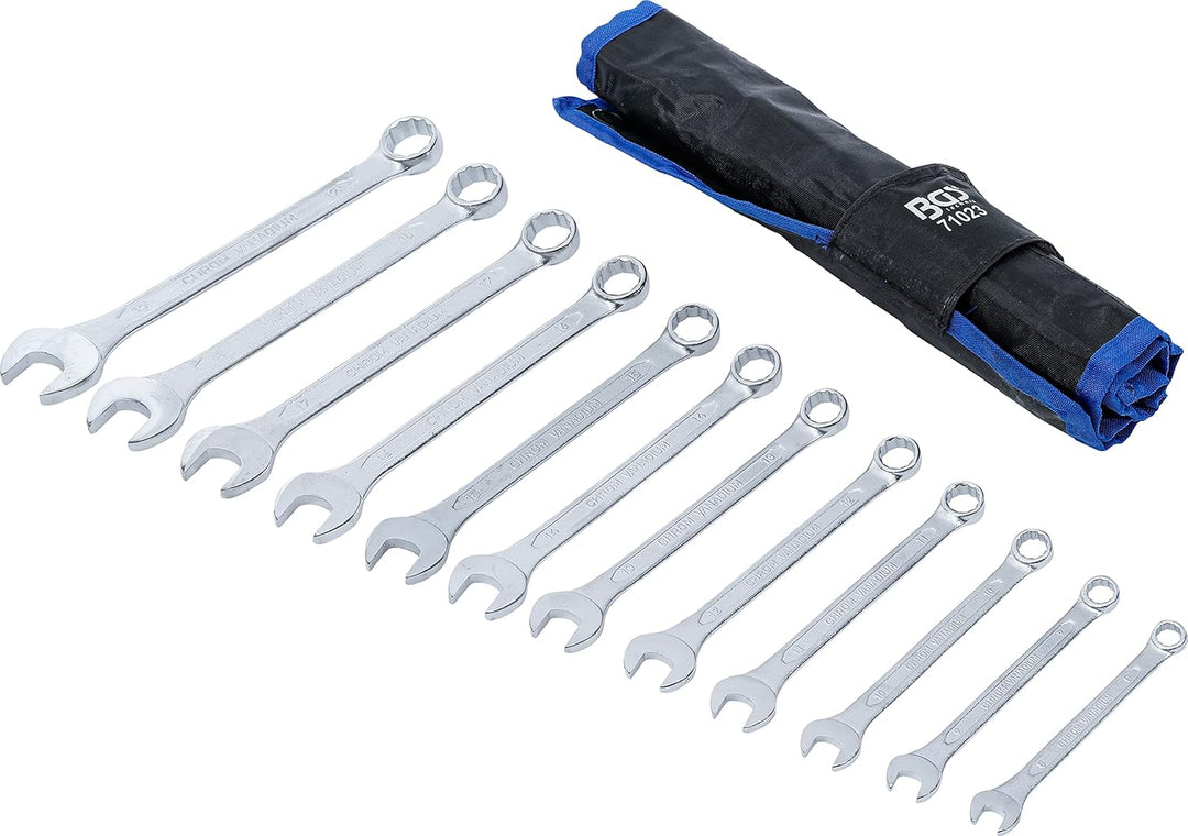 BGS 71023 | Maul-Ringschlüssel-Satz | SW 8 - 19 mm | 12-tlg. | inkl. Tetron-Rolltasche | Gabelringsc
